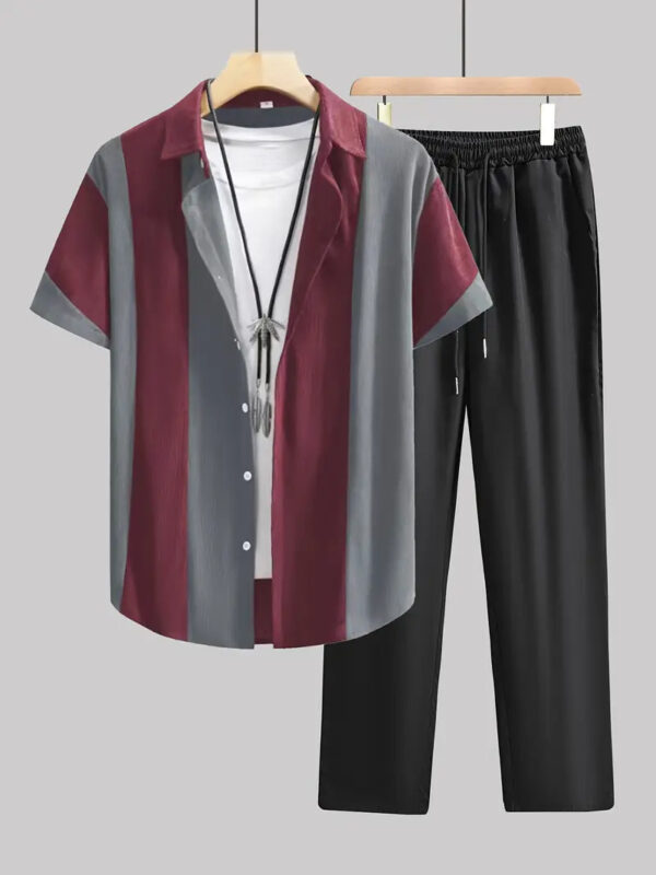 Casual Fashion Striped Short Sleeve Shirt Trousers Suit - Image 10