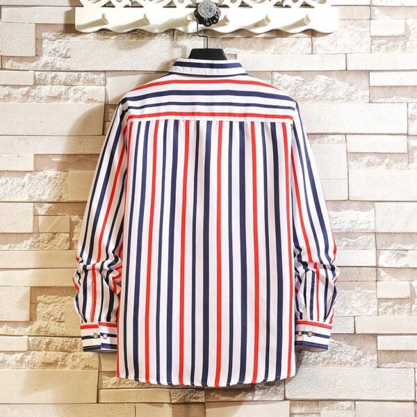 Long Sleeve Plus Size Korean Style Vertical Striped Shirt - Image 4