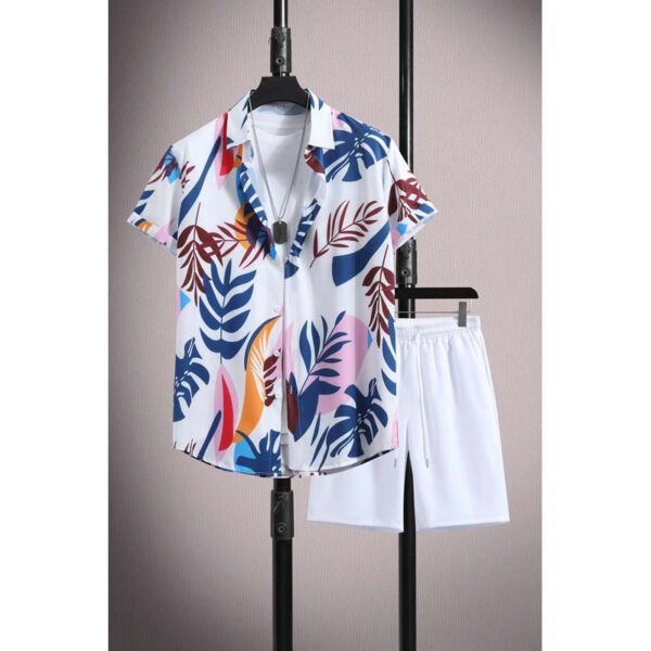Men's Casual Ice Silk Micro-elastic Printed Short-sleeved Shirt Shorts Suit - Image 2