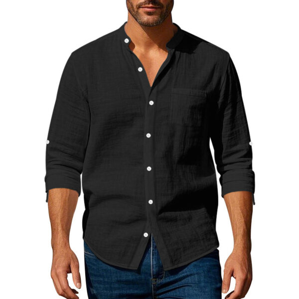 Long Sleeve Stand Collar Casual Men's Pocket Shirt - Image 2
