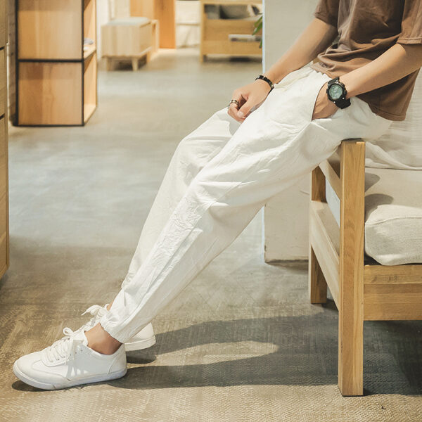 Cotton And Linen Casual College Student Cropped Pants Men - Image 2