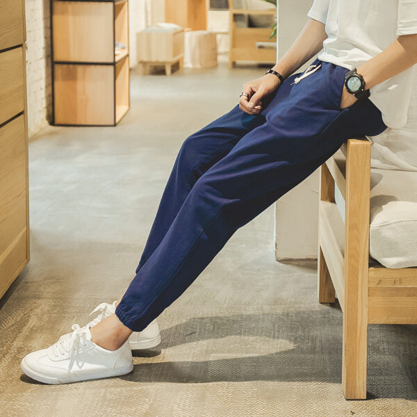 Cotton And Linen Casual College Student Cropped Pants Men - Image 6