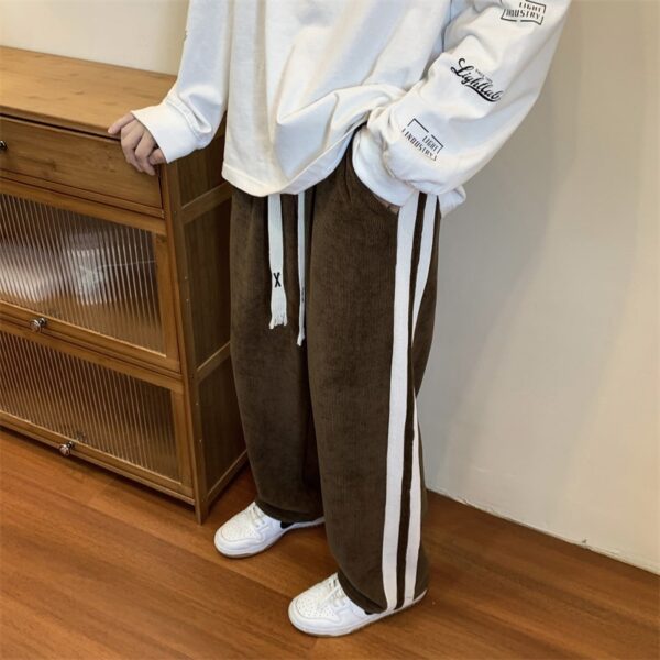 Loose Striped Corduroy Straight Wide Leg Sweat Pants - Image 3