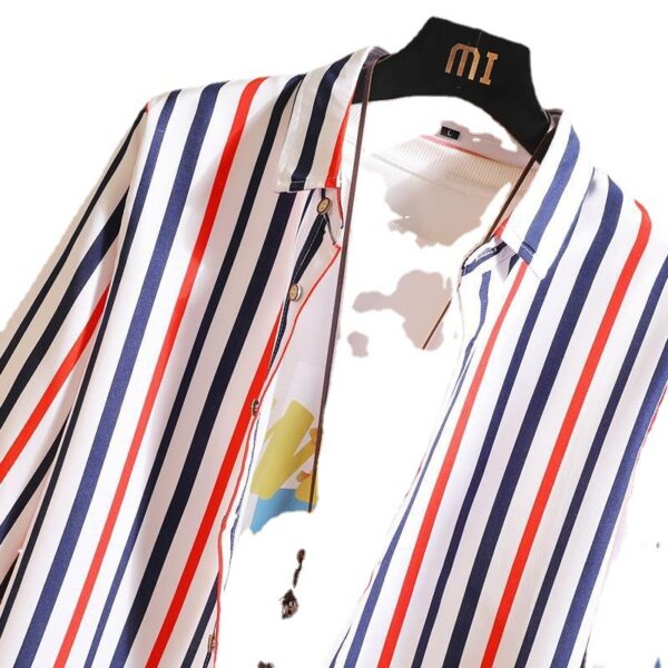 Long Sleeve Plus Size Korean Style Vertical Striped Shirt - Image 3