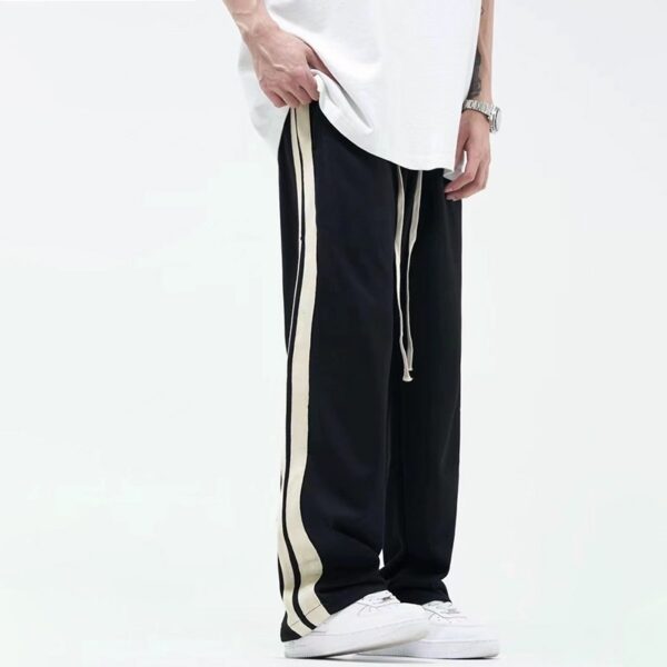 Striped Straight Color Matching Side Drawstring Loose Wide-leg Pants - Image 3