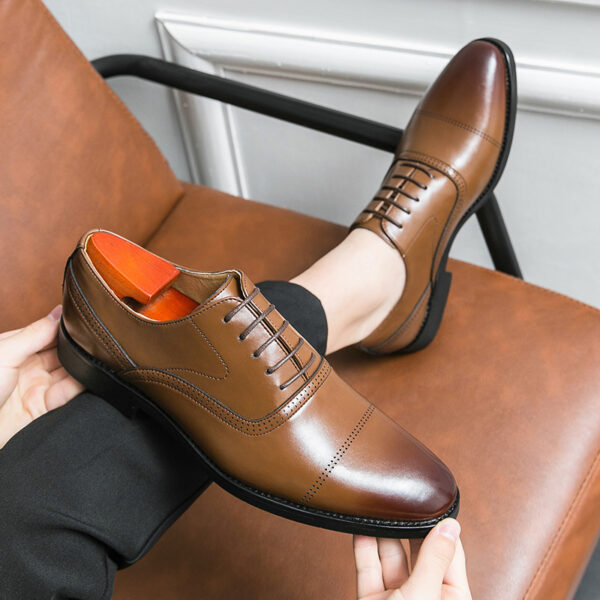 Business Leather Shoes Men's Formal Wear Oxford Pure Color Tied - Image 4