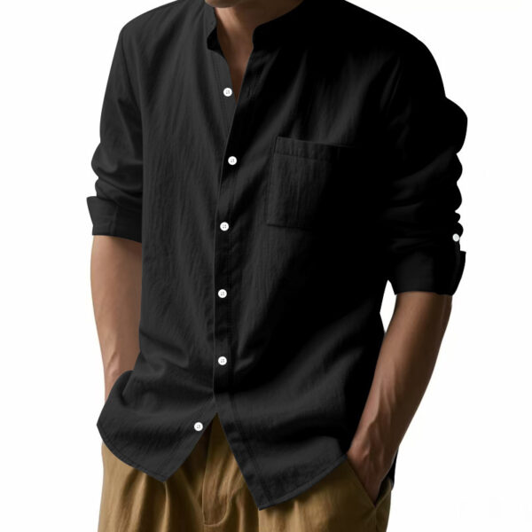 Long Sleeve Stand Collar Casual Men's Pocket Shirt - Image 5