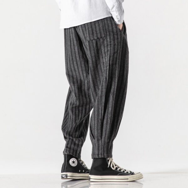 Striped Wool And Fleece Thickened Loose Chinese Style Overalls - Image 3