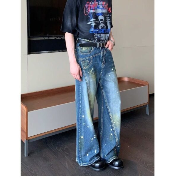 Retro Minority Splash-ink Deconstruction Stitching Jeans For Men And Women - Image 7