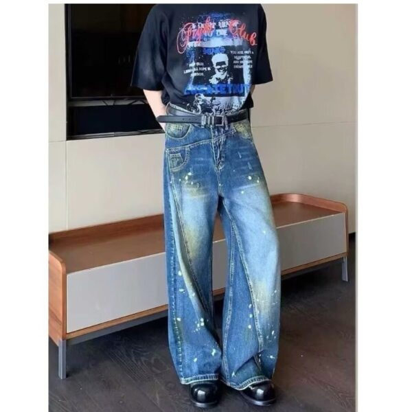 Retro Minority Splash-ink Deconstruction Stitching Jeans For Men And Women - Image 6