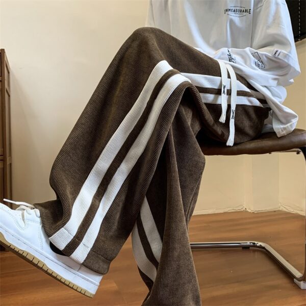 Loose Striped Corduroy Straight Wide Leg Sweat Pants - Image 5
