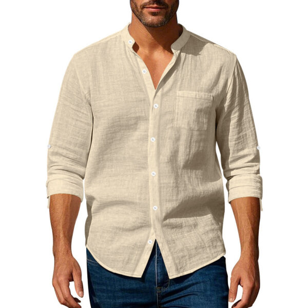 Long Sleeve Stand Collar Casual Men's Pocket Shirt - Image 6