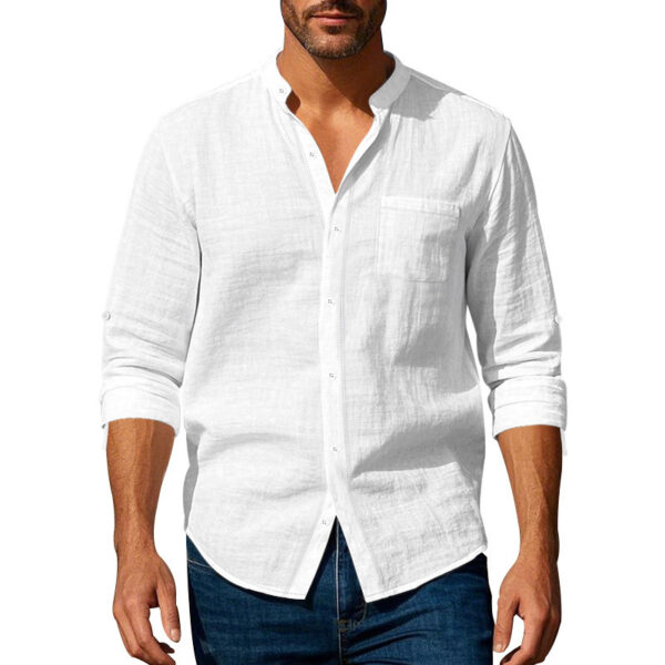 Long Sleeve Stand Collar Casual Men's Pocket Shirt - Image 10