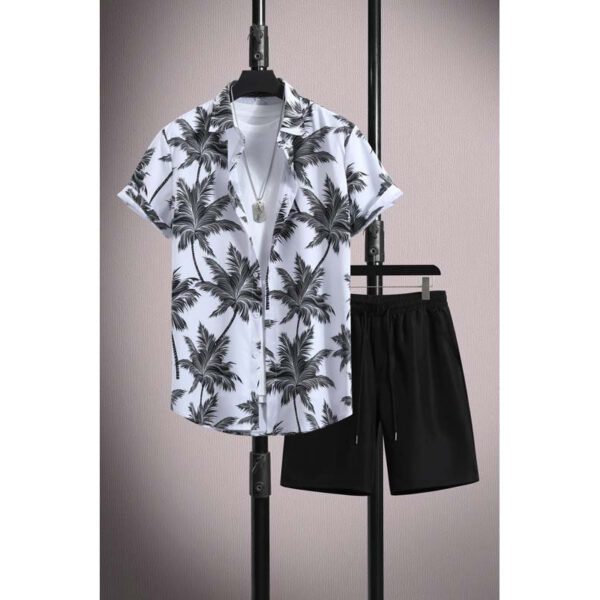 Men's Casual Ice Silk Micro-elastic Printed Short-sleeved Shirt Shorts Suit - Image 3