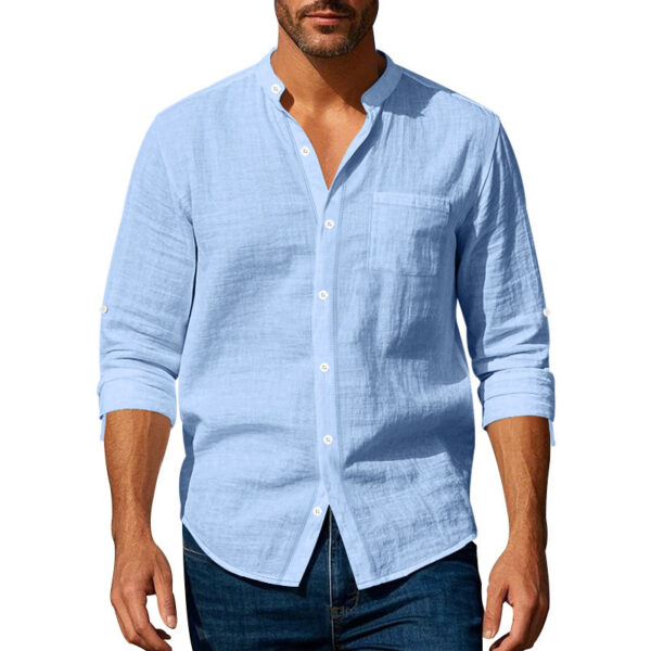 Long Sleeve Stand Collar Casual Men's Pocket Shirt - Image 4
