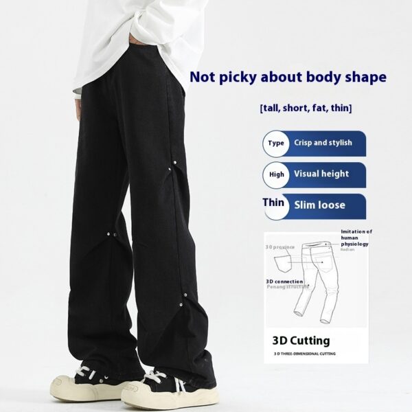 Denim High Street Pu Shuai Retro Straight Loose Trousers - Image 5
