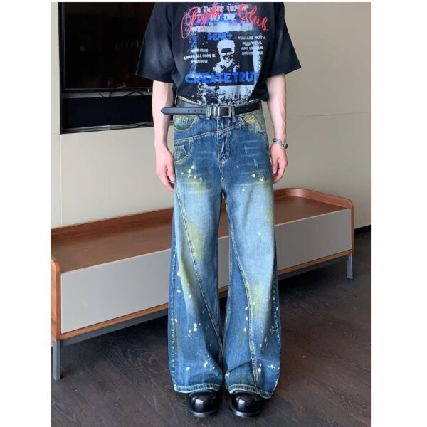 Retro Minority Splash-ink Deconstruction Stitching Jeans For Men And Women - Image 3