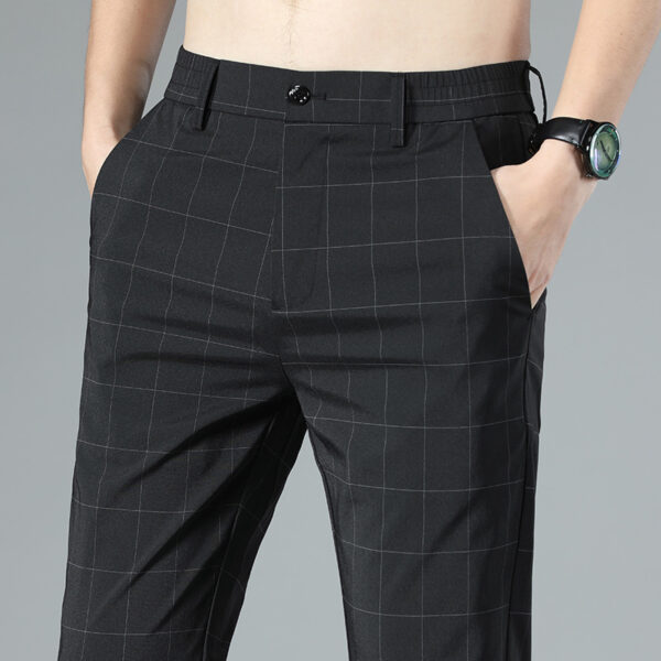 Plaid Ice Silk Men's Pants Summer Thin Slim Fit - Image 3