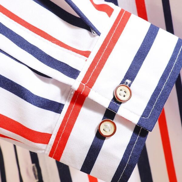 Long Sleeve Plus Size Korean Style Vertical Striped Shirt - Image 5