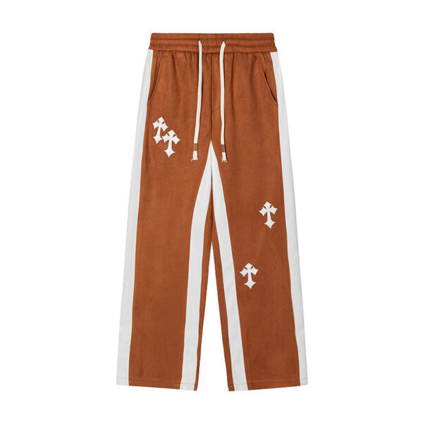 American Retro Cross Embroidery Suede Casual Trousers For Men - Image 4