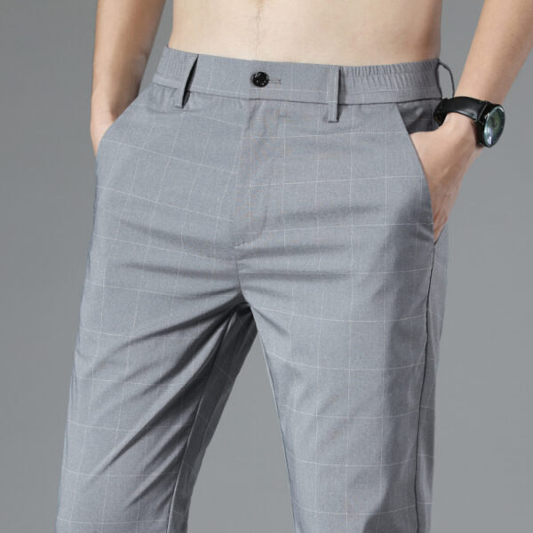 Plaid Ice Silk Men's Pants Summer Thin Slim Fit - Image 4