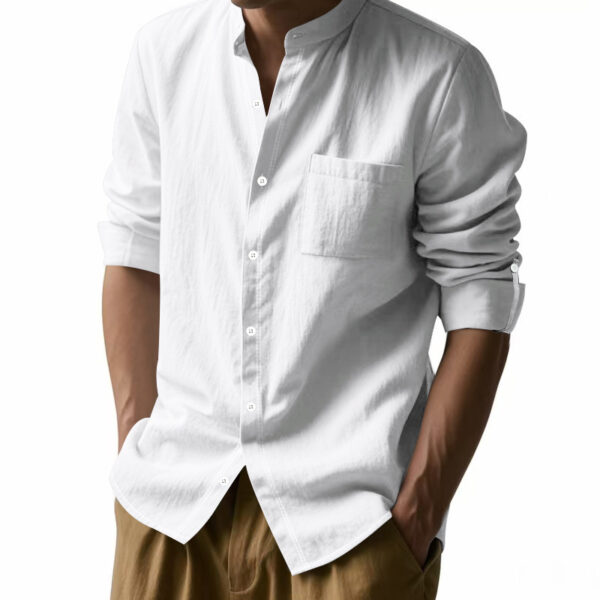 Long Sleeve Stand Collar Casual Men's Pocket Shirt - Image 3