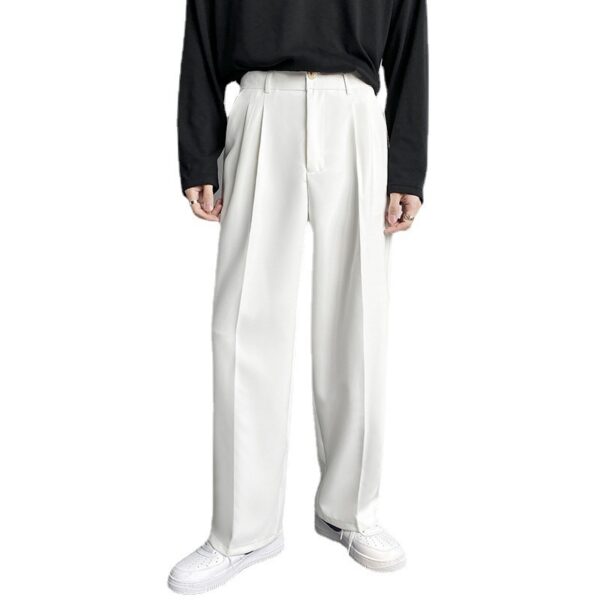 Loose Korean Style Casual White Wide Leg Trousers - Image 3