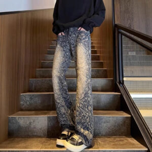 American-style Retro Blue Jacquard Jeans