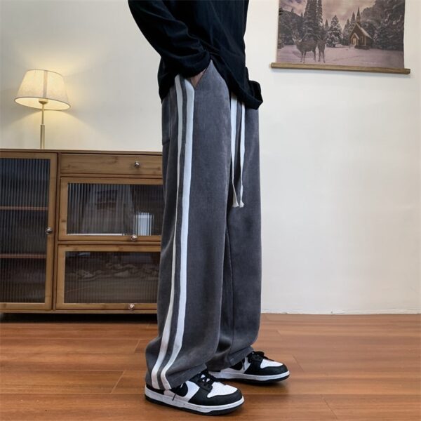 Loose Striped Corduroy Straight Wide Leg Sweat Pants - Image 4