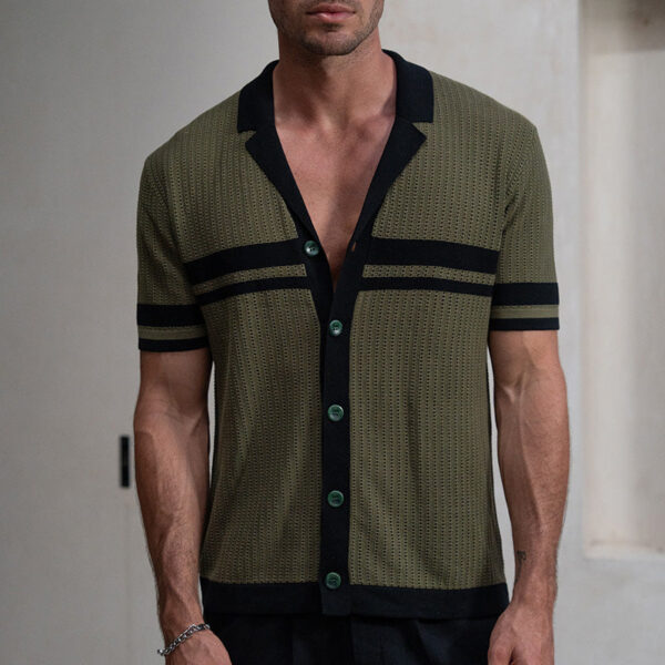 Men's Lapel Short Sleeve Color Matching Casual Shirt - Image 6