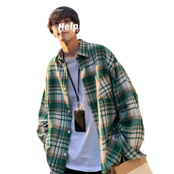 Early Autumn Long Sleeves Woolen Plaid Shirt For Men - Image 2