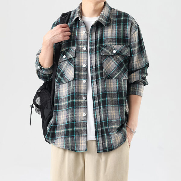 Brushed Plaid Long Sleeve Shirt Men - Image 10