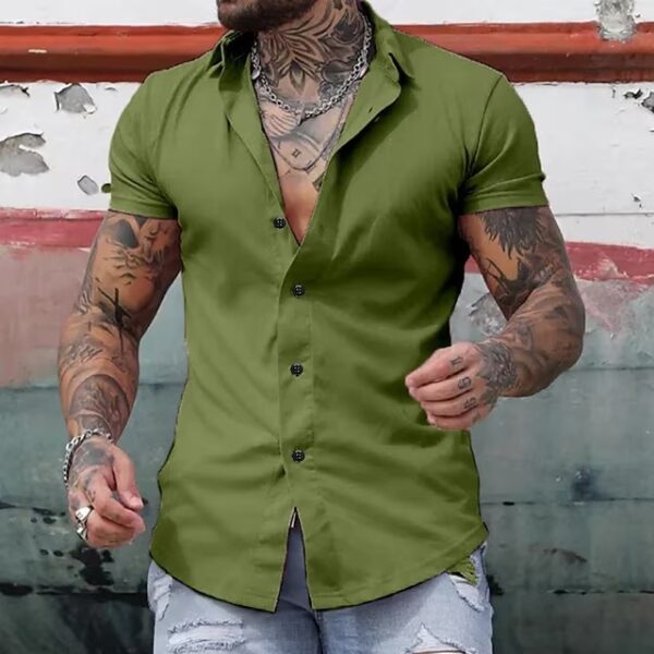 Simple Summer Men's Casual Solid Color Shirt - Image 4