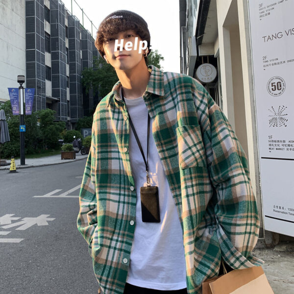Early Autumn Long Sleeves Woolen Plaid Shirt For Men - Image 3
