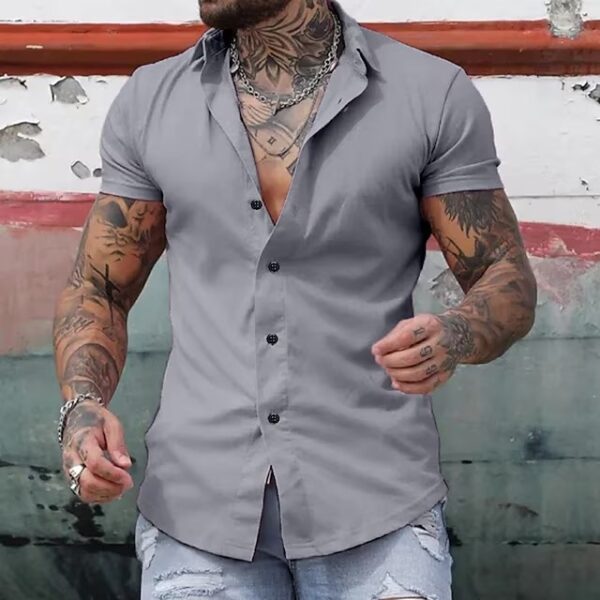 Simple Summer Men's Casual Solid Color Shirt - Image 7