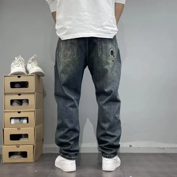 American Style Loose Straight Ripped Spring And Autumn Patch Jeans - Image 5