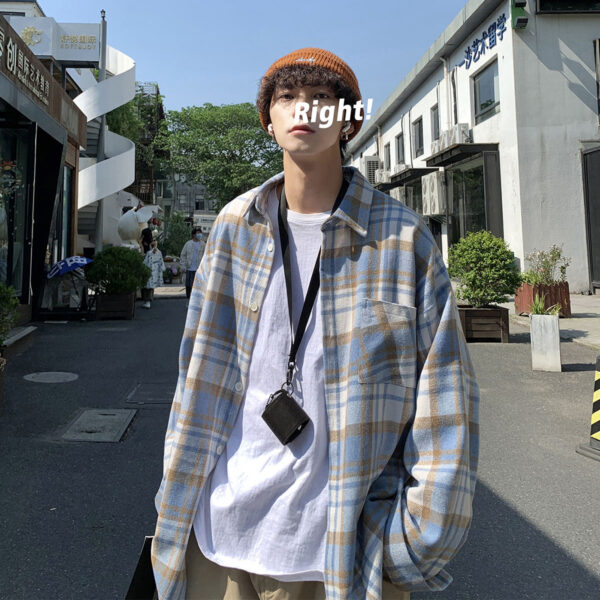 Early Autumn Long Sleeves Woolen Plaid Shirt For Men - Image 4
