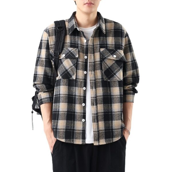 Brushed Plaid Long Sleeve Shirt Men - Image 6