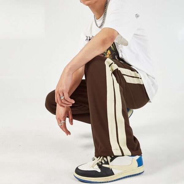 Striped Straight Color Matching Side Drawstring Loose Wide-leg Pants - Image 6