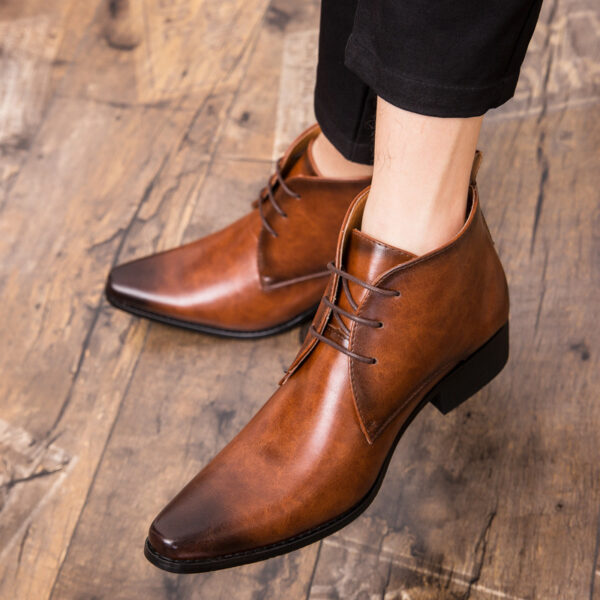 British Men High-top Leather Shoes Pointed Toe - Image 5