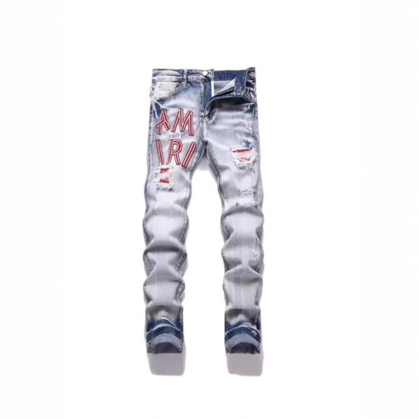 Punk Retro Blue Ripped Slim Elastic Printing Printing And Dyeing Feet Men's Jeans - Image 7