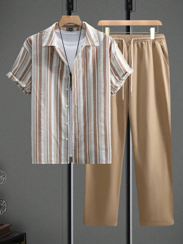 Casual Fashion Striped Short Sleeve Shirt Trousers Suit - Image 7