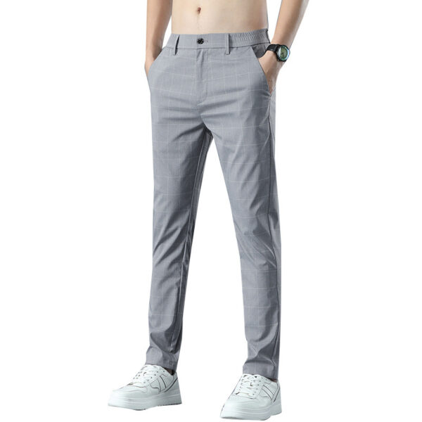 Plaid Ice Silk Men's Pants Summer Thin Slim Fit - Image 2