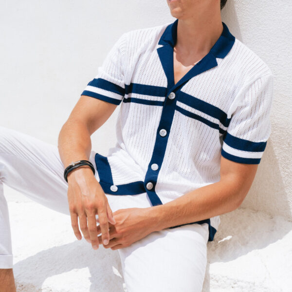 Men's Lapel Short Sleeve Color Matching Casual Shirt - Image 3