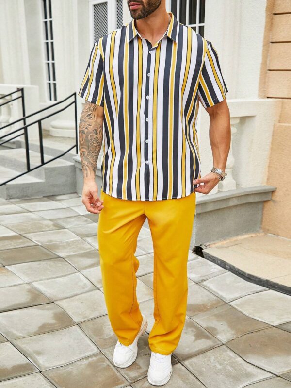 Casual Fashion Striped Short Sleeve Shirt Trousers Suit - Image 5