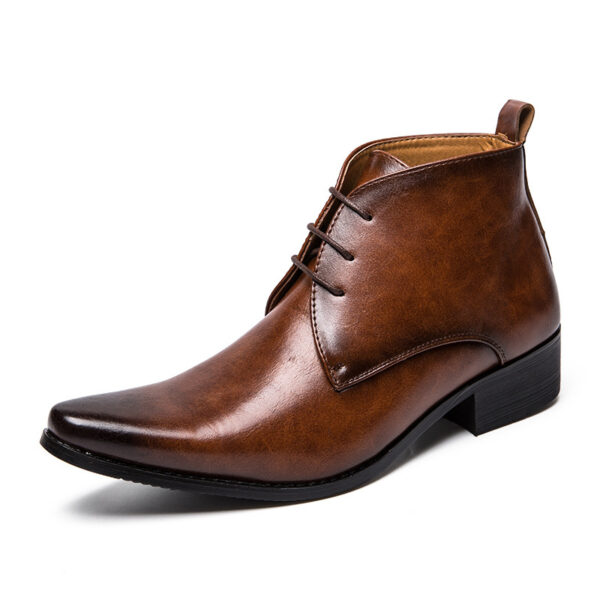 British Men High-top Leather Shoes Pointed Toe - Image 2