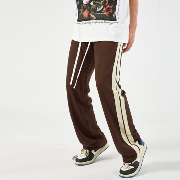 Striped Straight Color Matching Side Drawstring Loose Wide-leg Pants - Image 4