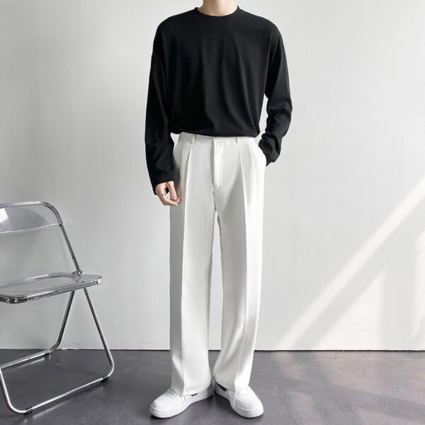 Loose Korean Style Casual White Wide Leg Trousers - Image 4