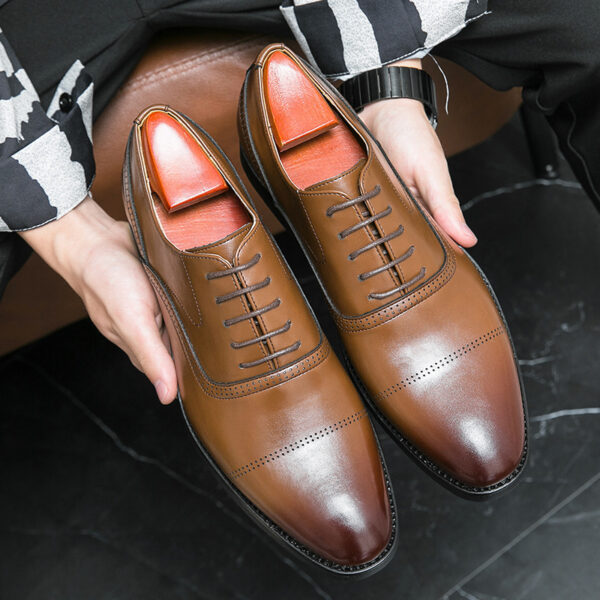 Business Leather Shoes Men's Formal Wear Oxford Pure Color Tied - Image 6