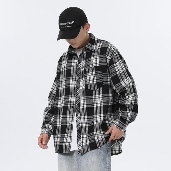 American Retro Plaid For Men Spring And Autumn Loose Casual Bottoming Shirt Coat - Image 3
